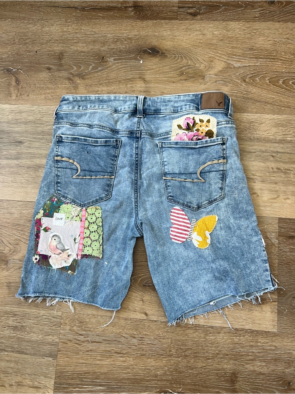 American Eagle Outfitters Light Blue Patchwork Denim Shorts - Picture 4 of 9